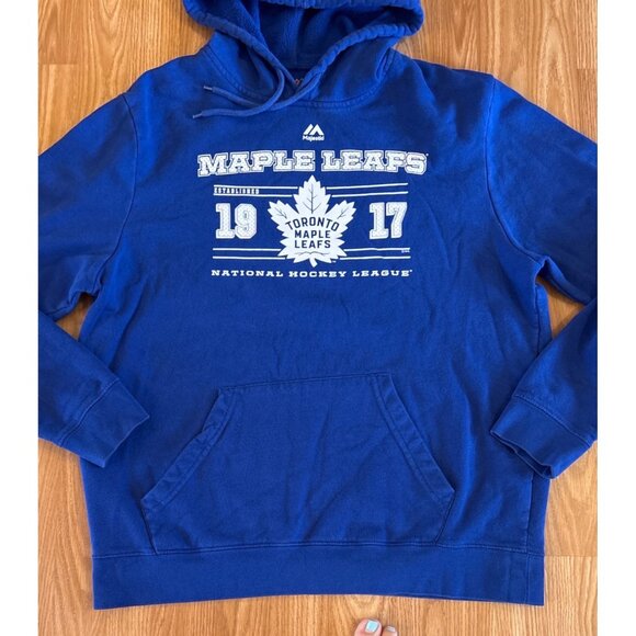 Toronto Maple Leafs 1917 Sz L Blue Pullover Hoodie By Majestic Cotton Blend - Picture 3 of 6